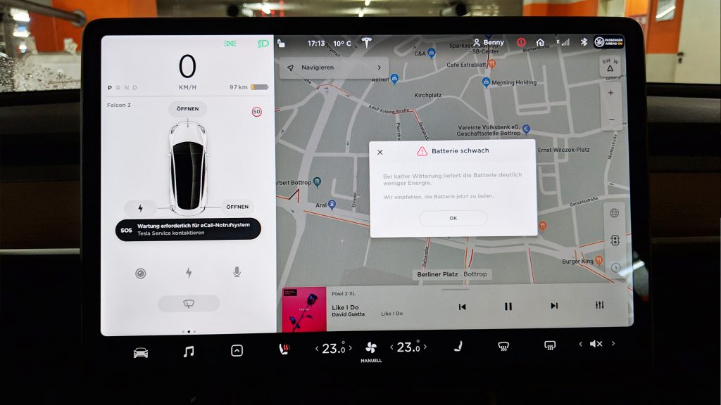 Tesla Model 3 Reichweiten-Warnung beim Zwischenstopp