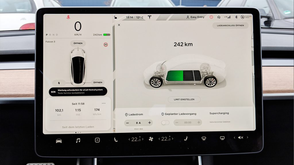 Tesla Model 3 Reichweiten Anzeige nach 101km